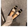 French Elegant Metal Square Buckle Small Thick Heel Shallow Mouth Square Head Flat Sole Single Shoe Women's Spring and Autumn New Models