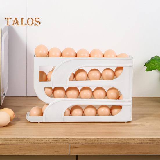 Прозрачная полка для хранения яиц с защитными ограждениями, большая вместимость, 4-х уровневый автоматический вращающийся дозатор яиц, кухонный органайзер