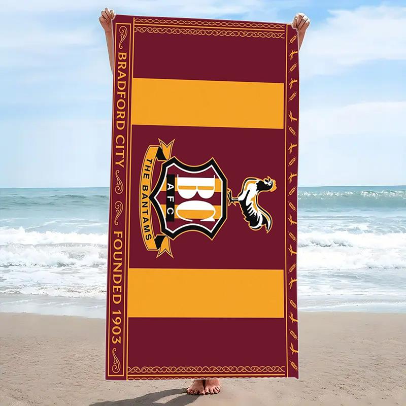 Пляжное полотенце Bradford City AFC, Большое, Мягкое, Быстросохнущее, для Пляжа, Кемпинга, Плавания