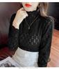 Gincci Блузка женская прозрачная кружевная с длинным рукавом, многослойная, с высоким воротом, тянущаяся, вид, сексуальная, (Тип - Черный)