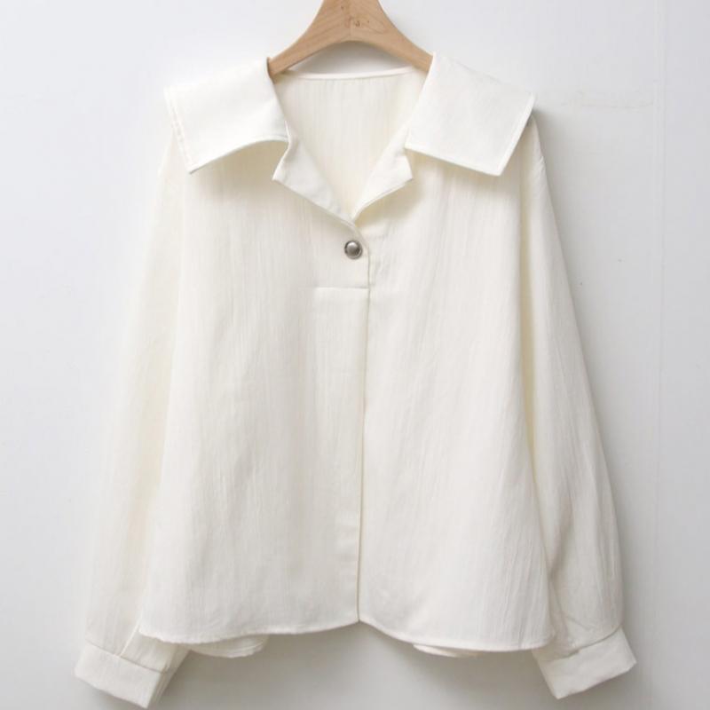 Shop Women Chilling Collar Button Half Open Daily Long Sleeve Shirt Blouse Dgb