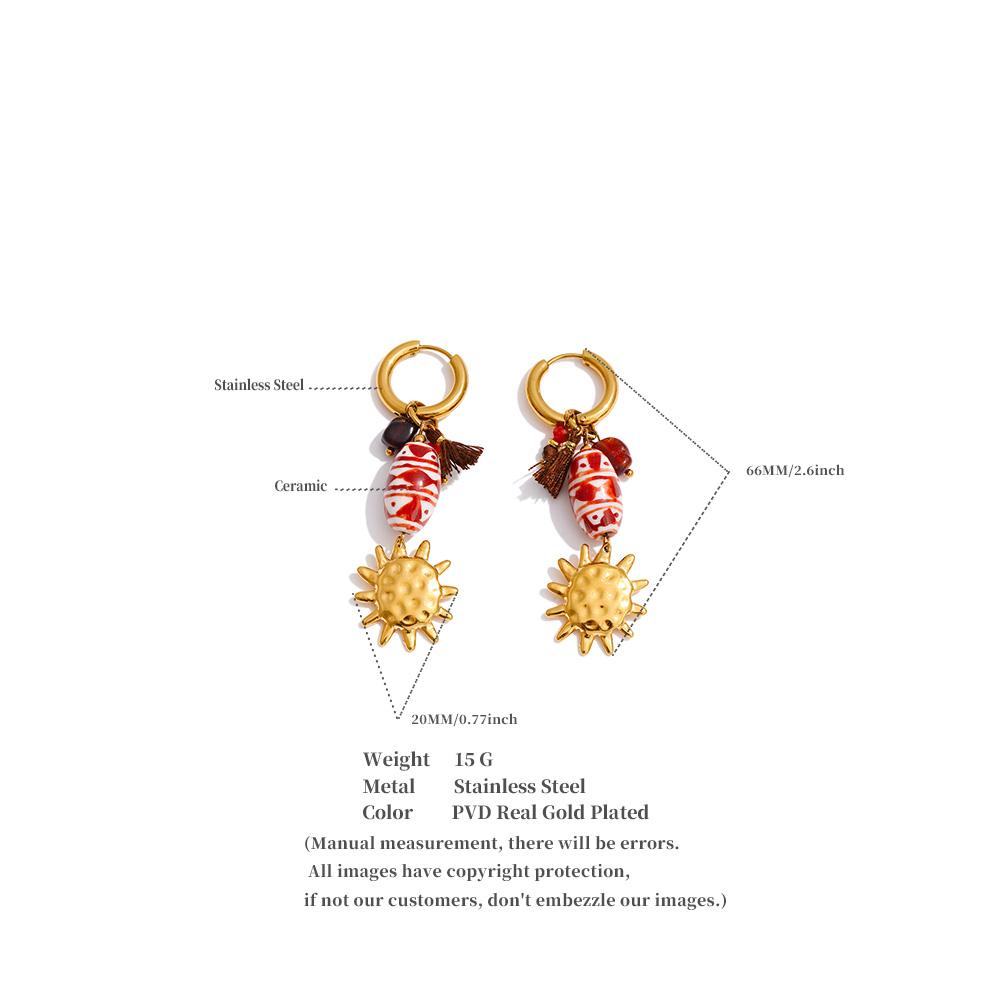 Yhpup New Style Stainless Steel France Ceramic Sun Small Drop Dangle Hoop Earrings Exquisite Fashion 2026 Handmade Jewelry Gift
