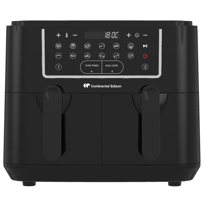 Airfryer Friteuse à Air Sans huile CONTINENTAL EDISON - CERFRSH24002CB - 9 L - Double bacs - 2400W - Noir