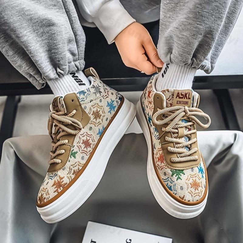 Fashion 2025 Spring New Retro Flower Print Fashion Trend Casual Shoes Men's Comfortable Shallow Mouth Thick Soled Sports Chunky sneakers