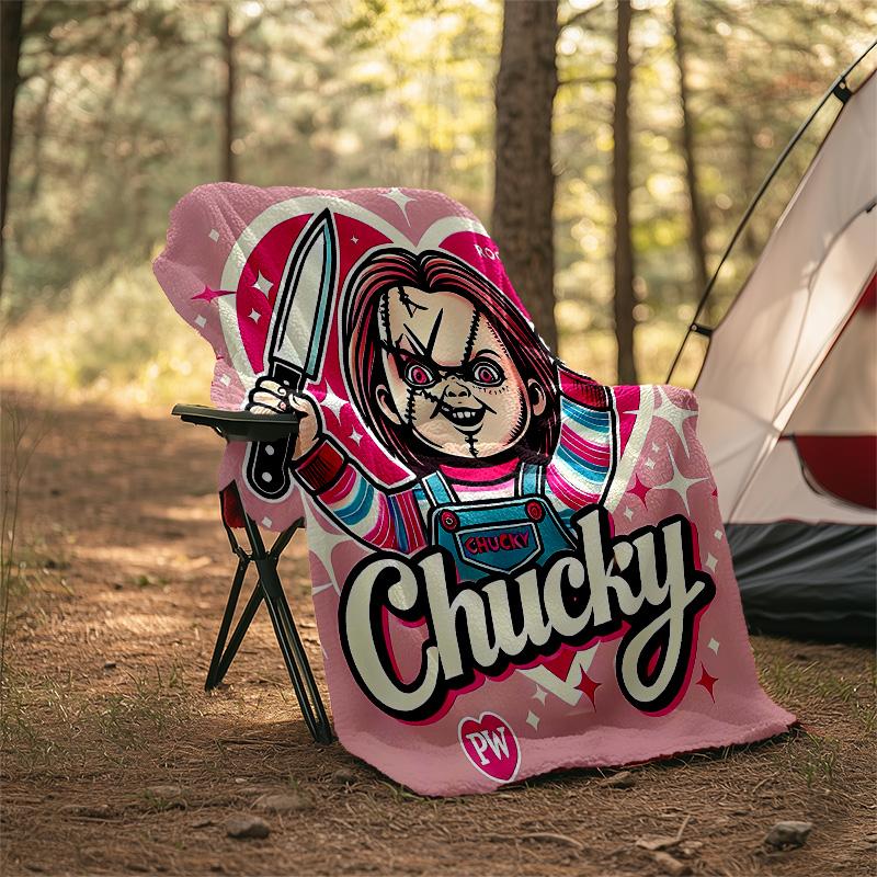 1pc Chucky3 Theme Blanket - Digital Print, Polyester, Cozy for All Seasons, Perfect for Outdoor, Camping, and Travel