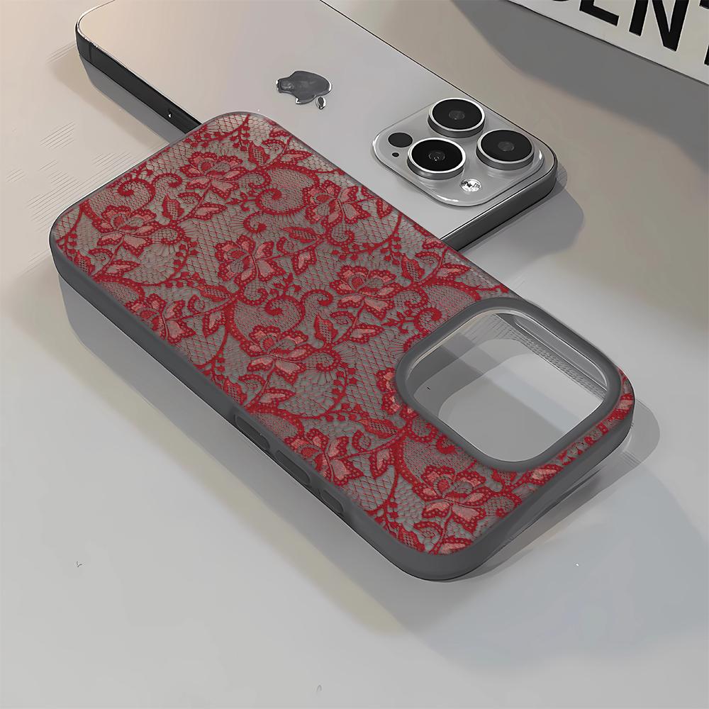 Кружевной Сетчатый Дизайн Красный Мягкий Чехол Для Телефона Для IPhone 17 16 15 14 13 12 11 Pro Max 7 8 XR XS Прозрачный Силиконовый Мягкий Чехол
