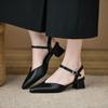 Fashion 2024 Women's Shoes On Sale New Spring Women's Pumps One-word Buckle Pointed Toe Solid Chunky Heels Dress Work Elegant High Heels