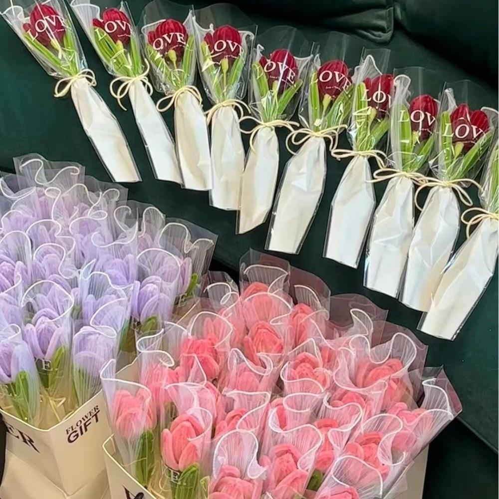 Handmade Sweet Flower Bouquet Graduation Gifts Artificial Tulip Flower Tulip Twisting Rod Birthday
