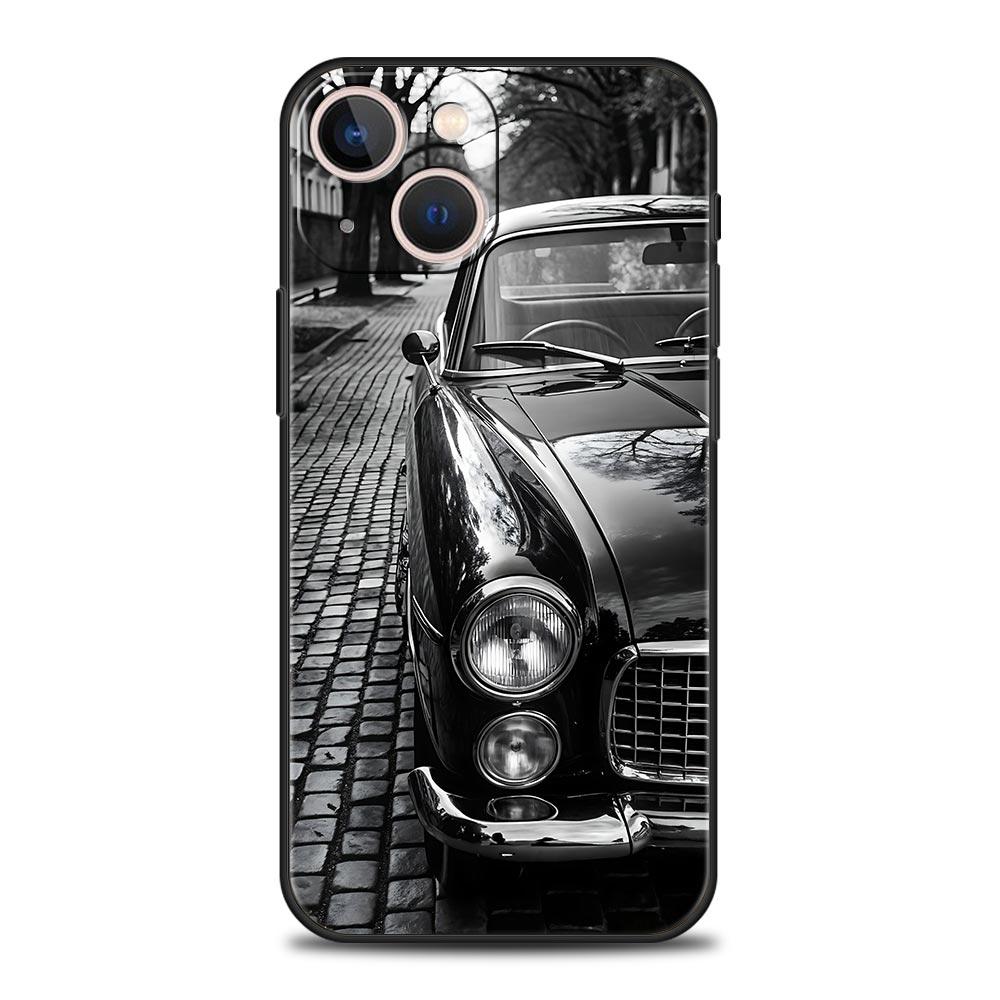 Черно-белый чехол для телефона автомобиля для iPhone 17 Air 16 Plus 13 15 14 12 11 Pro MAX 7 8 SE Мягкий ТПУ Ударопрочный чехол Funda