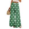 Women Summer Boho Palazzo Pants High Waist Wide Leg Rinting Casual Trousers With Pockets