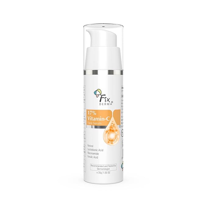 Fixderma Сыворотка для лица с витамином С 17% 30 г с ретинолом для сияющей, осветленной кожи | Ночная антивозрастная сыворотка для лица с ниацинамидом для женщин и мужчин