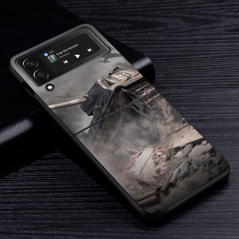 Чехол для мобильного телефона Tanks Fighter Warship для Samsung Galaxy Z Flip4 Flip3 5G, черный чехол Z Flip 4 3, роскошный жесткий чехол из ПК Zflip3
