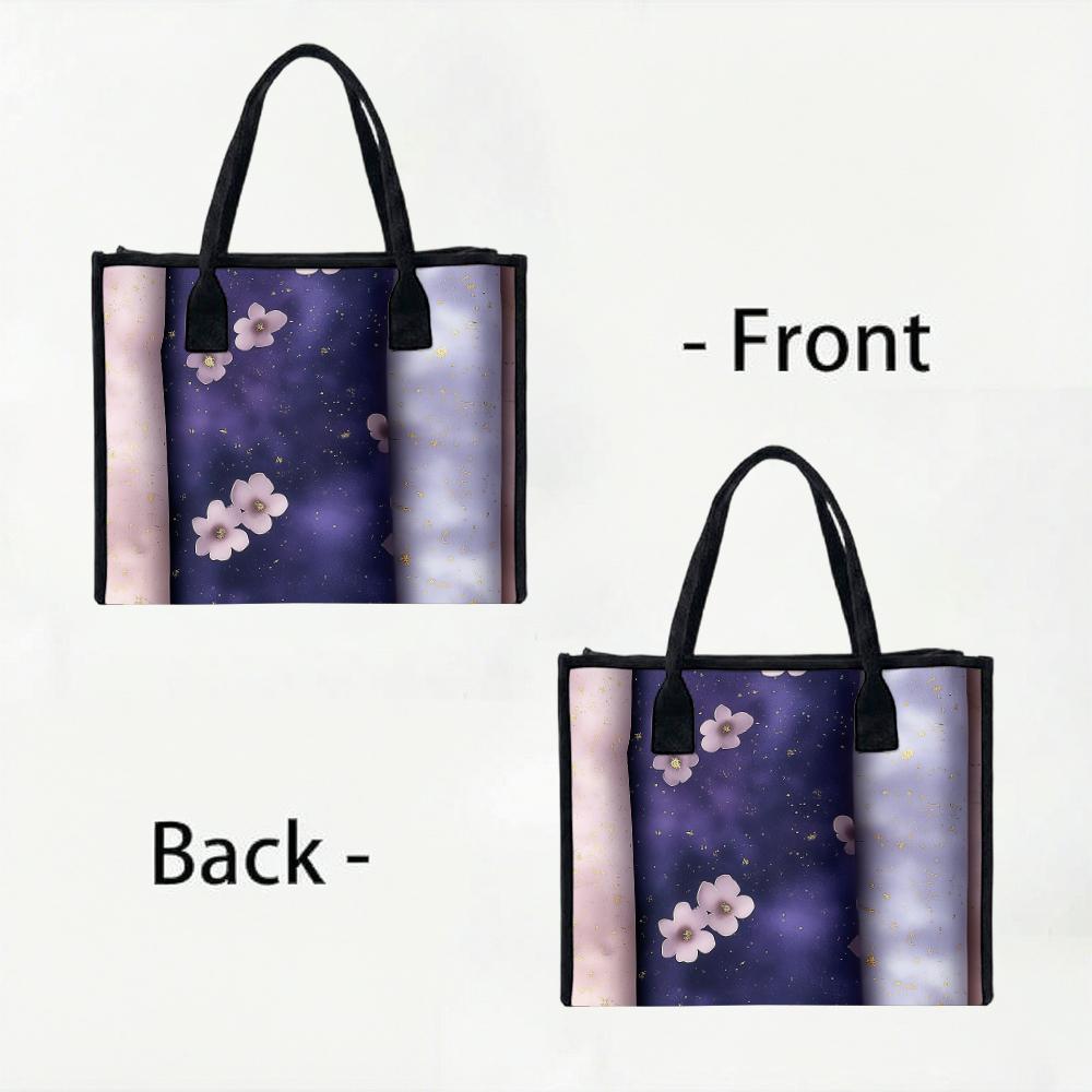 Purple Flower Women Shoulder Bag Fashion Casual Large Tote Bag for Daily Travel Shopping