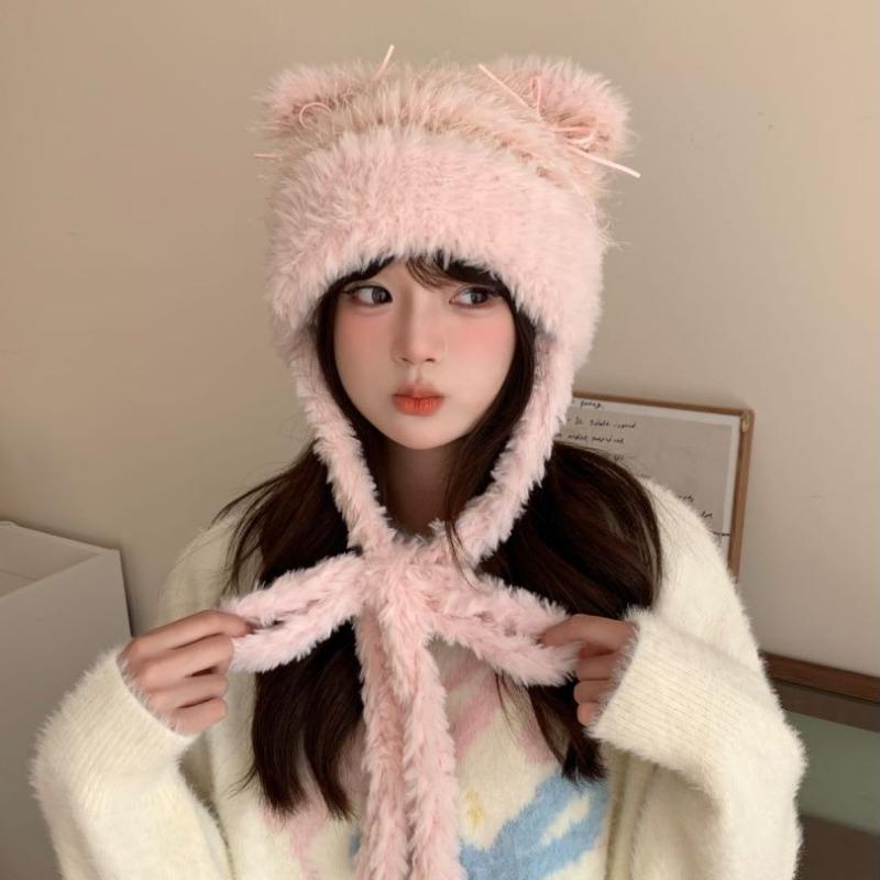 Шапка женская новая осенне-зимняя милая плюшевая шапка с кошачьими ушками теплая защита ушей большой обхват головы тренд