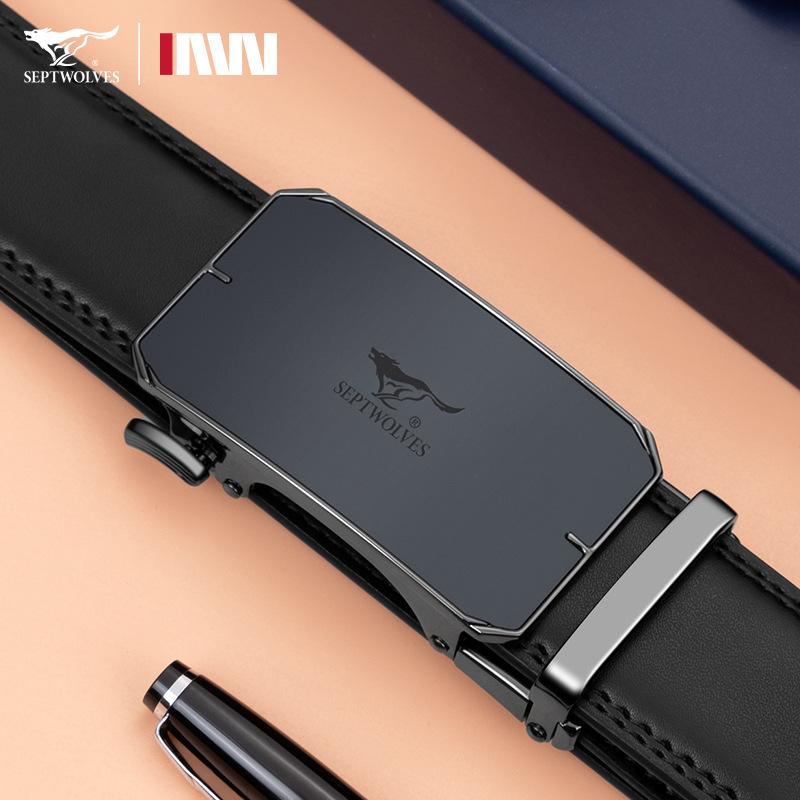 Универсальный мужской кожаный ремень Seven Wolves с автоматической пряжкой - Идеален для деловой или повседневной носки