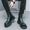 New Chelsea Boots for Men Green Black Patent Leather Round Toe Slip-On  Shoes for Men with  Size 38-44 Ankle Boots