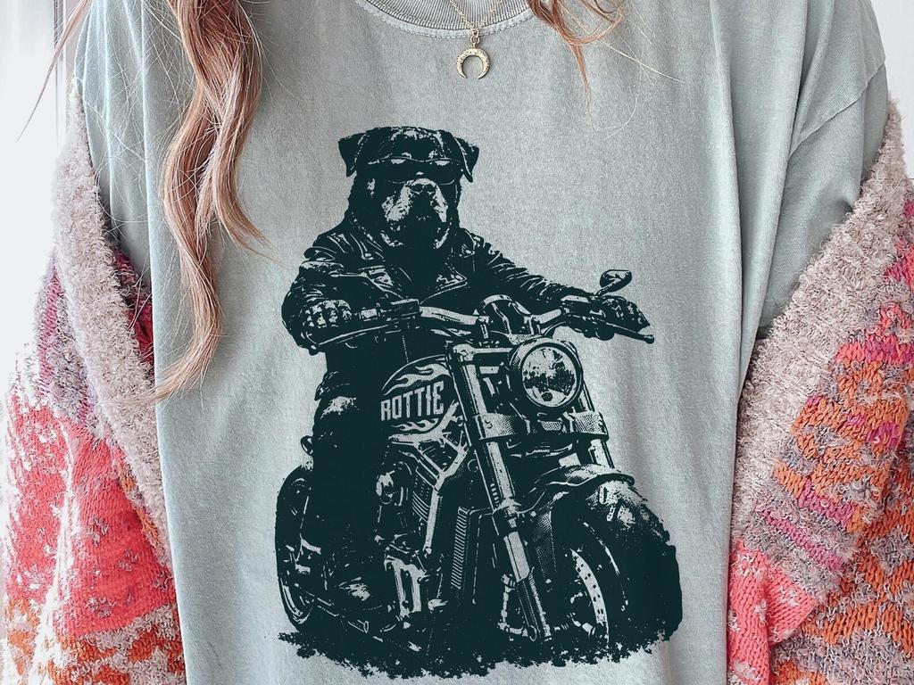 Vintage Rottweiler T-Shirt - Unisex Comfort Colors 100% Cotton Tee - Biker/Motorcycle/Motorbike/Moto/Rottie Rider