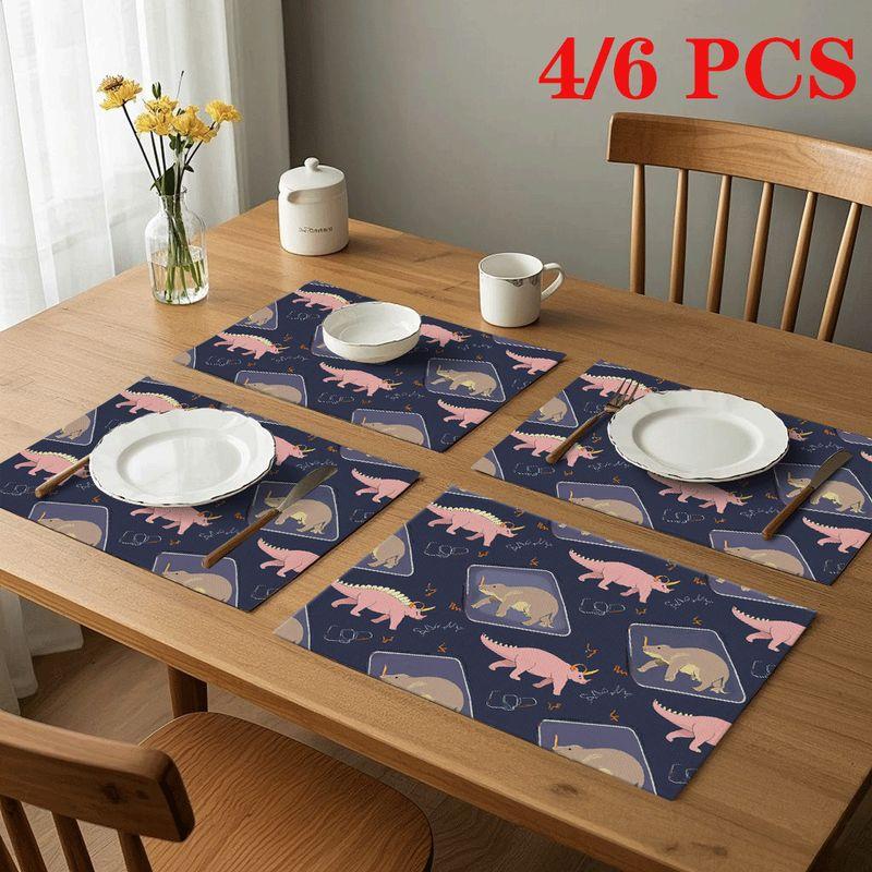 4pcs/6pcs Rectangular Placemats Suitable for Kids' Table Setting - Dinosaur Fossil Table Protectors, Heat-Resistant Durable Table Mats with Fossil Pri