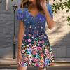 Summer Fashion Women's V Neck Short Sleeve Flower Printed Dress Sex Short Skirt Dresses