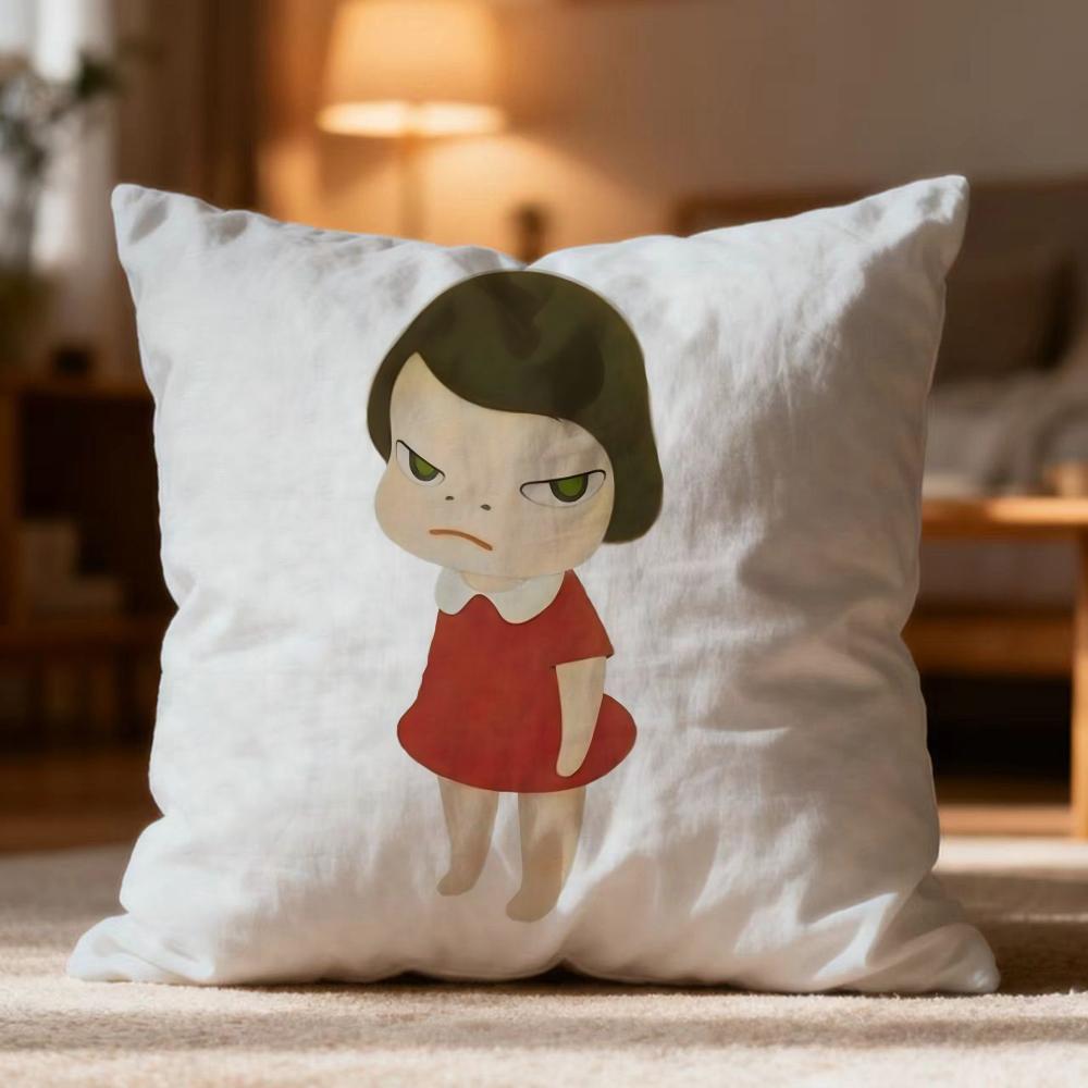 Fashion Y-YYoshitomo Nara Cushion Cover Soft Washable Pillow Case Multi-Scene for Couch Bed Travel Office Use