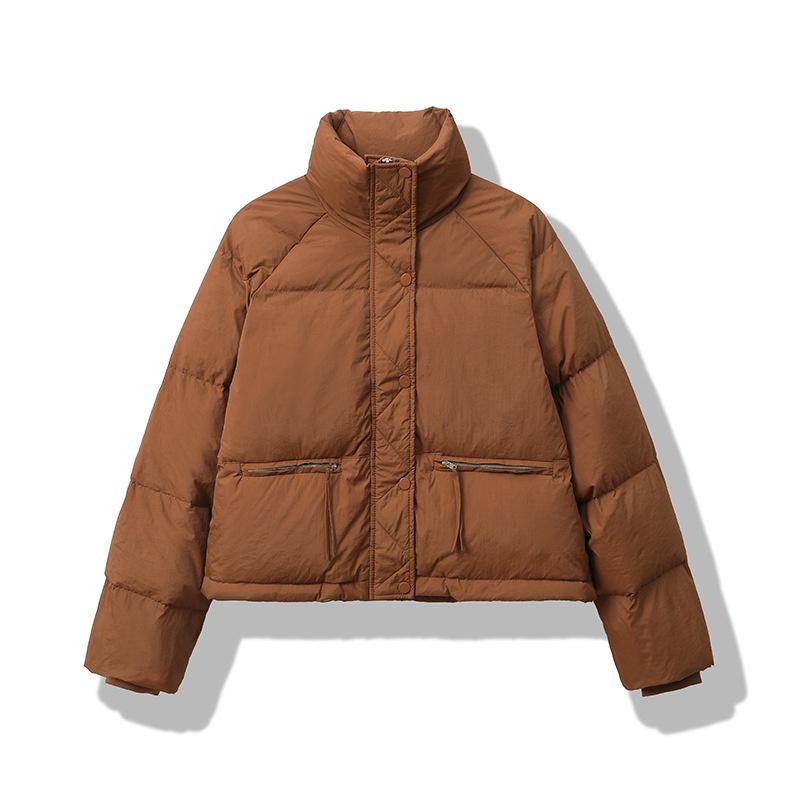 Короткий пуховик женский осенне-зимний тонкий воротник-стойка белое теплое пальто на утином пуху