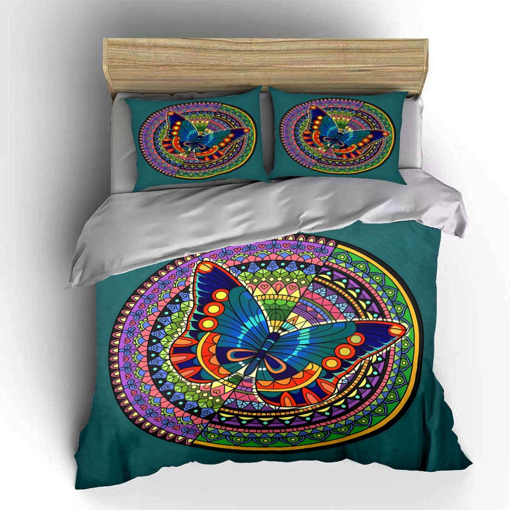"Colorful Butterfly Mandala Set" Multiple sizes kid's and adults' bedroom Exquisite 3PC bedding set, gift