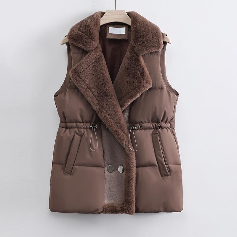 Women's Down Cotton Vest Autumn and Winter Style Padded Thermal Vest Long and Versatile Solid Color Shoulders