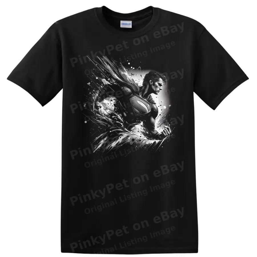 Superhero T Shirt w/ Flying Hero Monochrome Comic Art Graphic Gift Fan Tee