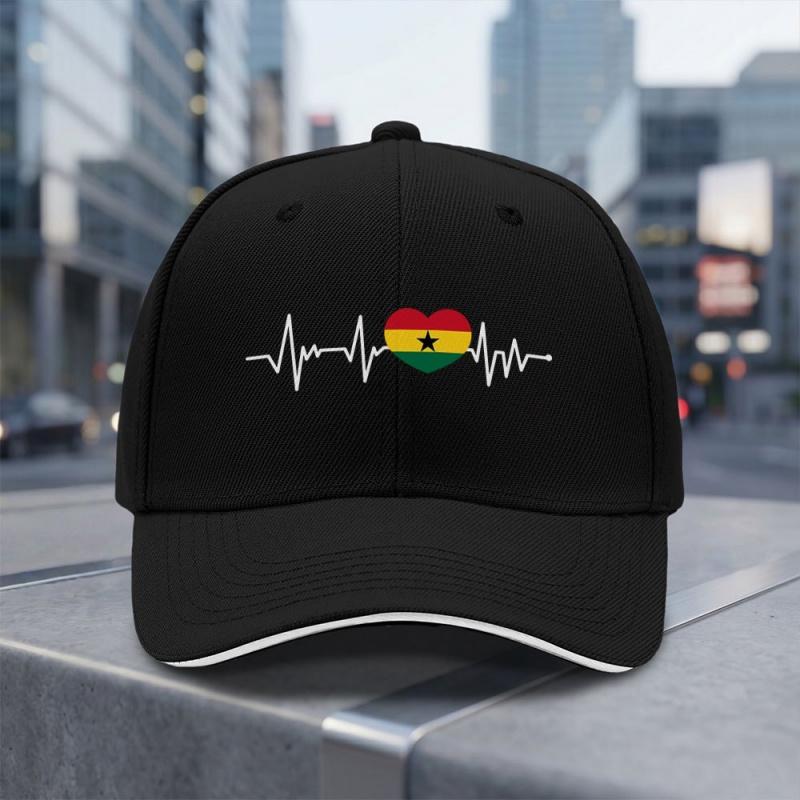 Adjustable Ghana Flag Baseball Cap with Ghanaian Heartbeat I Love Ghana Lightweight Breathable AllSeason Hat