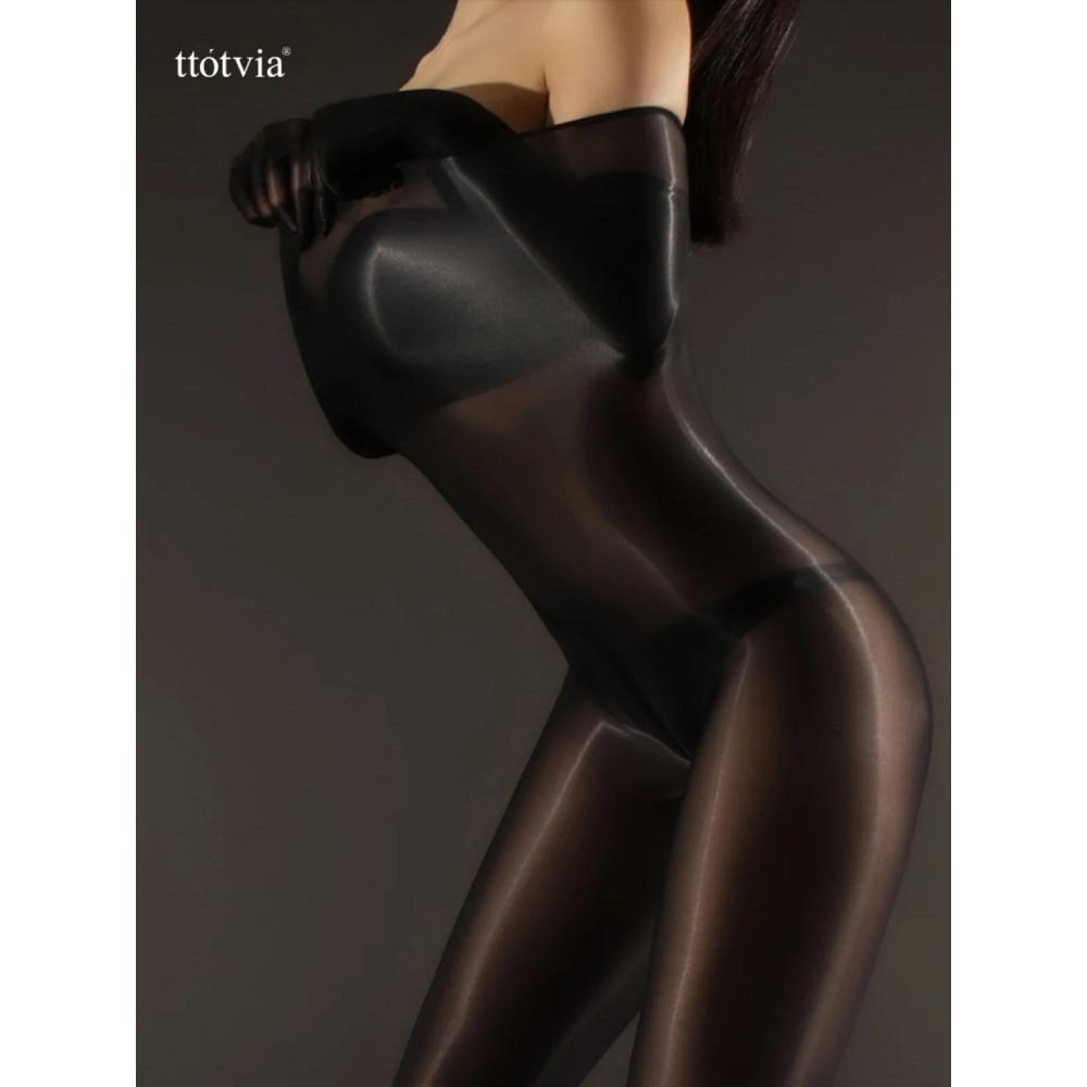Глянцевые прозрачные колготки без бюстгальтера с открытой промежностью, черные колготки, женские комбинезоны для сна