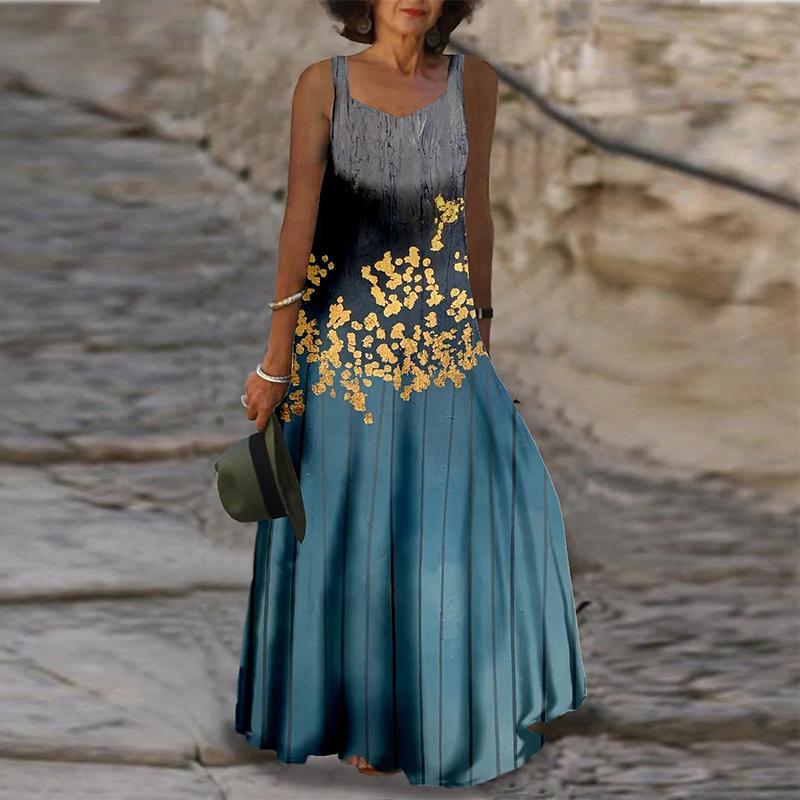 Women's Camisole Dress Maxi Long Dress White Peach Blossom Print Dress Spring/summer V-neck Leisure Vacation