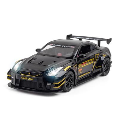 Масштаб 1/24, совместимый с моделью GTR, игрушечный автомобиль, игрушечный автомобиль из цинкового сплава со звуком и светом для детей, подарок для мальчиков и девочек