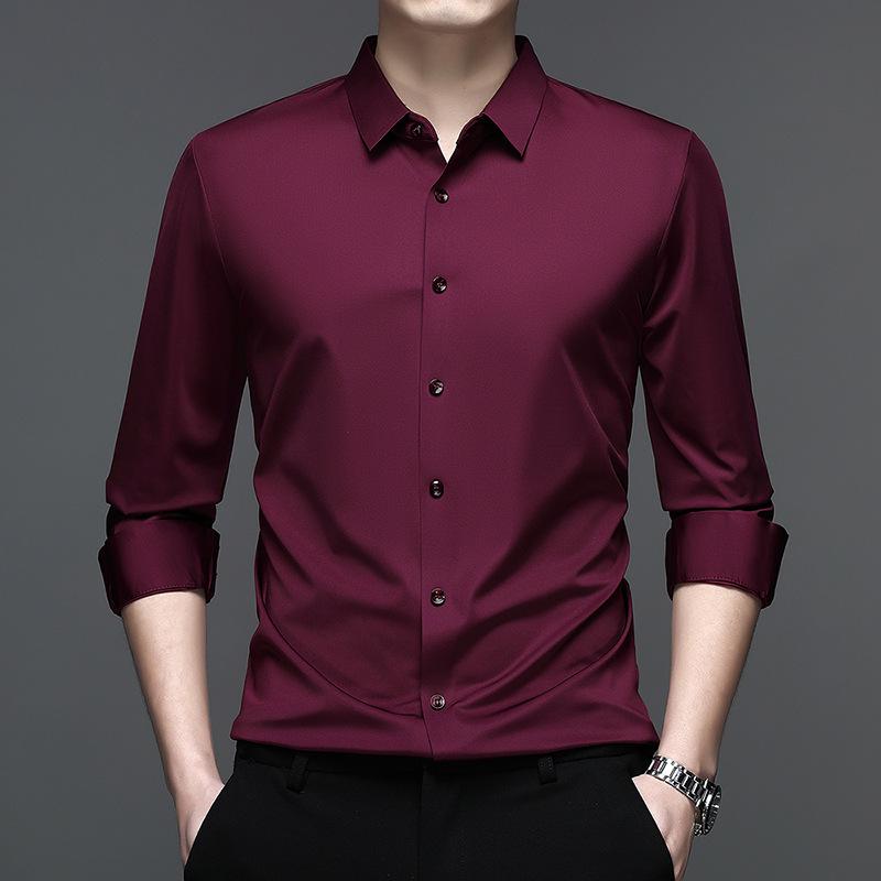 Весенняя мужская бесшовная немнущаяся рубашка в стиле business casual с длинным рукавом