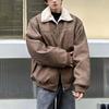 Ретро Тай-Дай Пальто Осень Зима Искусственная овчина Толстое Мужская одежда Лацкан Свободный Повседневный Лоскутный Стильный На молнии Куртки