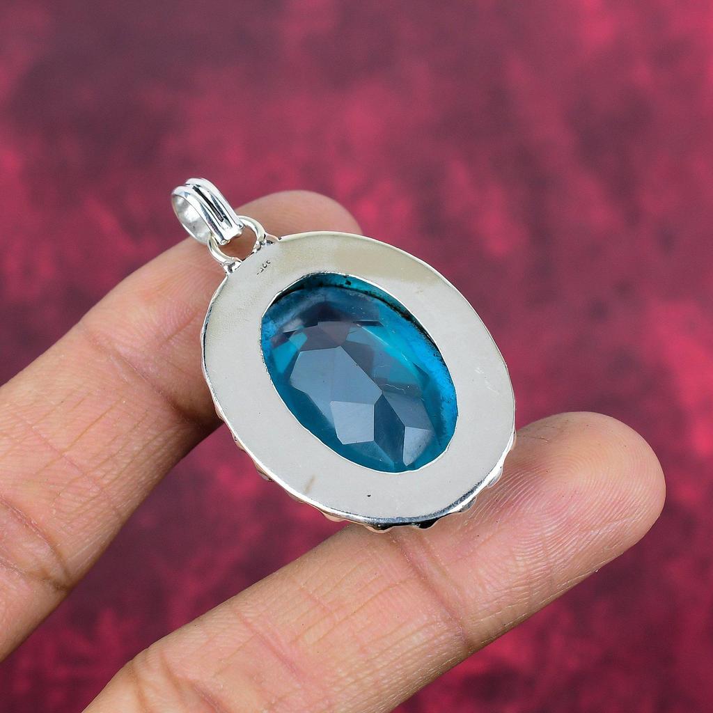 Подвеска с голубым топазом, ювелирные изделия из цельного серебра 925 пробы с драгоценными камнями, подвеска ручной работы, на День благодарения