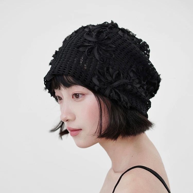 Женская вязаная шапка с цветочным узором, весна-лето, 3D, тонкая, дышащая, модная кепка в корейском стиле