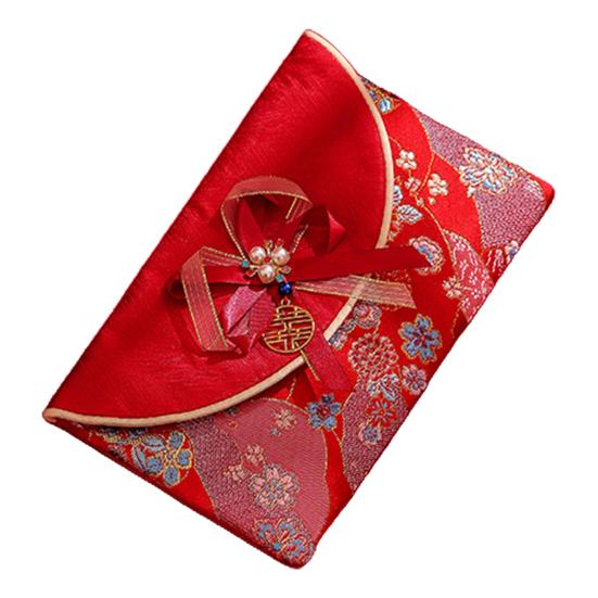 Chinese New Year Red Cash Envelope Faux Silk Red Pocket Embroidery Dragon Pattern Tassel Money Holder Cash Coin Gift Lucky Money Envelope Happy