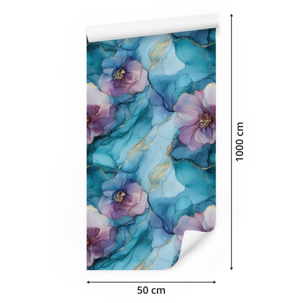 Ink wallpaper turquoise, blue, purple and celadon 50x1000