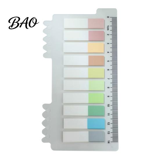 Writable Index Labels Sticker Tabs with Built-in Scale Ruler, Morandi Color Transparent PET Sticky Notepads Page Markers, Compact Book for Classify