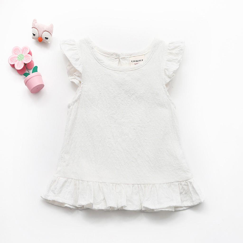 Однотонные хлопковые топы с рюшами и рукавами-крылышками для маленьких девочек, блузка, одежда