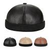 Men Leather Skullcap Sailor Brimless Hat Cap Hip Hop Rolled Cuff Warm Beanie Cap