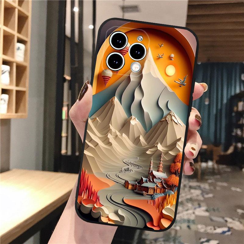 Landscape Mountain Moon Tree Phone Case For iphone 17 Pro Max Air 16 15 14 13 Pro Max 15 16 Pro 15Plus