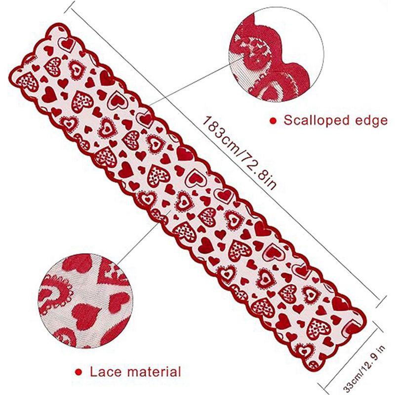 M-Modern-Red Lace Table Runner Heart Decor Table Runner 13 X 72Inch, Wedding Valentines Day Romantic Heart Table Runner