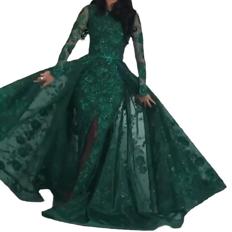 Весна и лето новая европейская и американская женская одежда платье с вышивкой, посыпанное золотом, сексуальное облегающее платье-макси с длинным рукавом, длинное платье