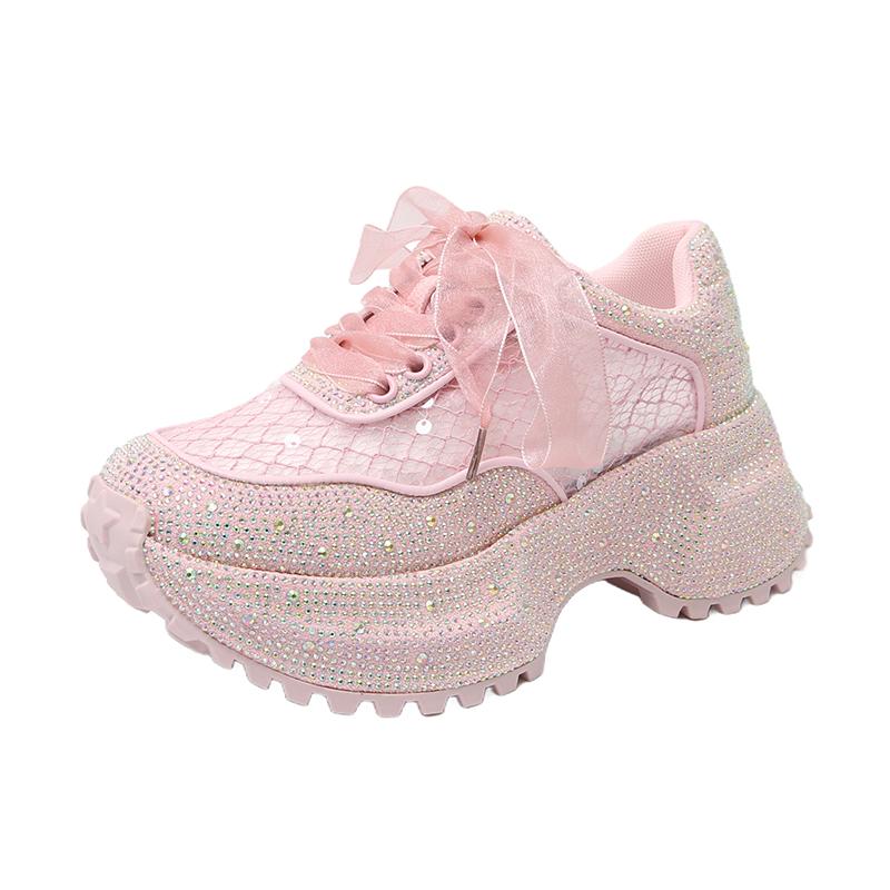 Модная женская обувь с блестящими стразами, летние дышащие сетчатые повседневные кроссовки, женская спортивная обувь на платформе, роскошная обувь zapatos mujer