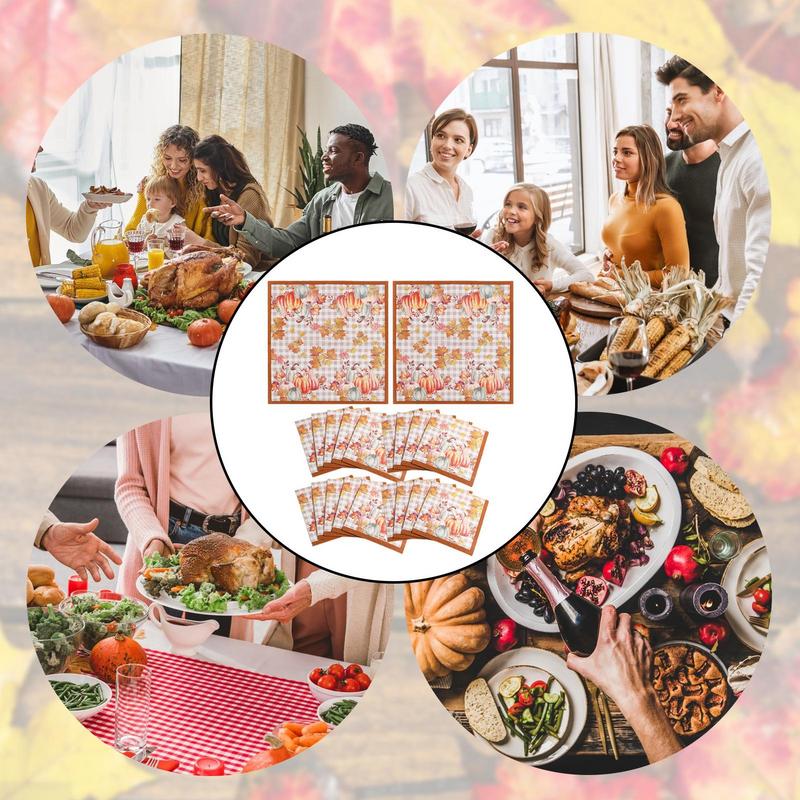 Halloween Pumpkin Maple Leaf Thanksgiving Theme Pumpkin Napkins Disposable Tableware Maple Leaf Pumpkin Pattern Napkins