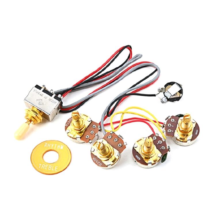 Готовый комплект проводки для гитары 3-позиционный A250K 2V 2T и гнездо Prewired Guitar Wiring Hareness