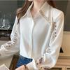 Chiffon Blouse Women Long Sleeve Embroidered Elegant French Top Light  Style Tops