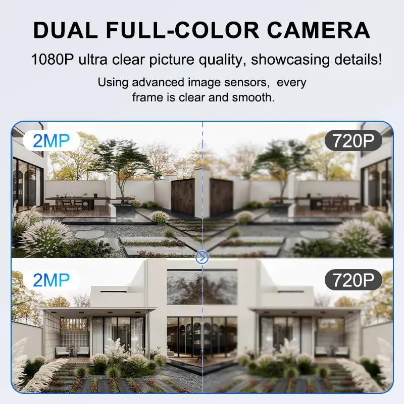 Двухобъективная WiFi камера безопасности и обзор 360°, PTZ отслеживание движения, 8МП защита безопасности IP-камера Двусторонняя аудиосвязь, Полноцветное ночное видение (Порт Type-C)