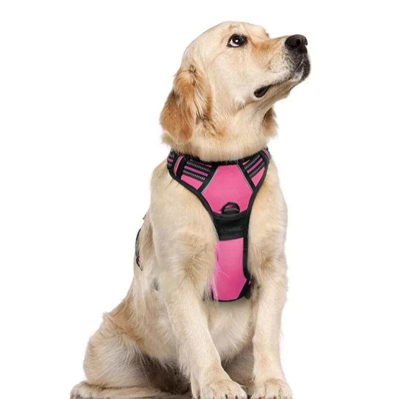 Dog Chest No Pull with Leash Clips Adjustable Soft Padded Reflective Oxford No Choke Pet Vest Easy Control Handle for Large Dogs